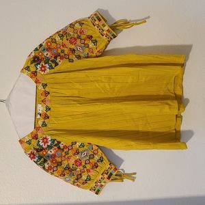 Boho Embroidered Mustard YellowTop - Size L